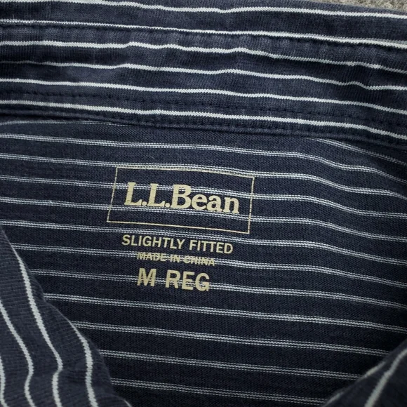 LL Bean Rugby Polo Shirt Mens Medium Long Sleeve Collared Striped Navy Blue Y2K - Picture 4 of 9